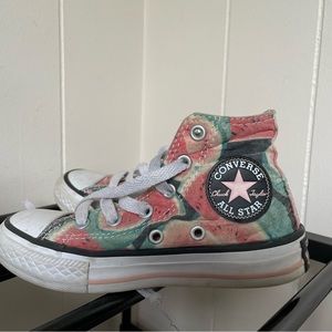 Converse Chuck Taylor high tops kids size 11.  Watermelon print. Leather star.